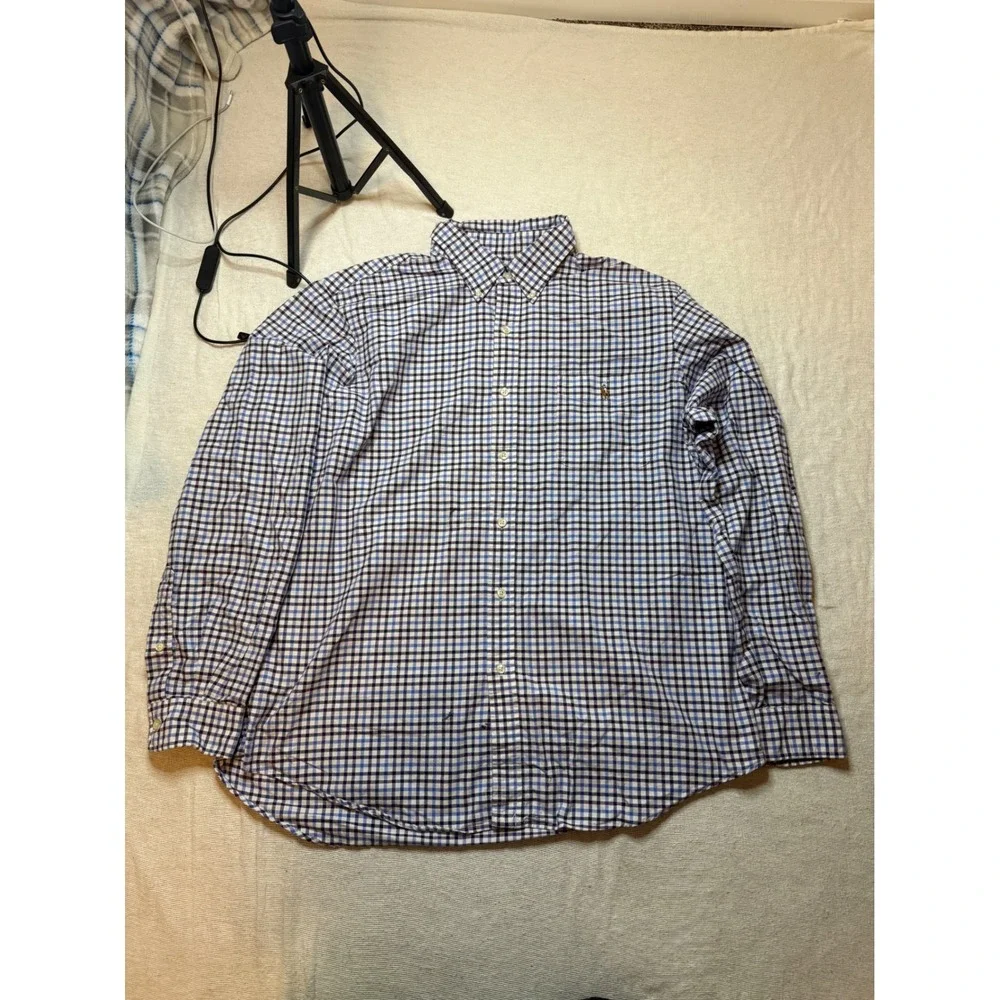 Polo Ralph Lauren Button Down Shirt Mens 2XL Blue Purple Plaid Long Sleeve Pony
